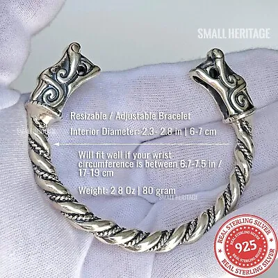 925 Sterling Silver Dragon Bracelet Viking Cuff Medieval Arm Ring Men Norse • $388.18