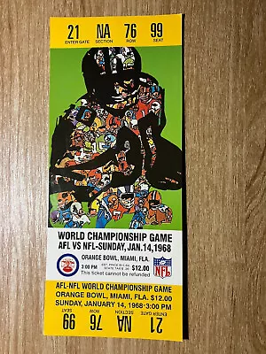 Afl Vs Nfl World Championship Game Replica Ticket Jan. 14 1968 • $15