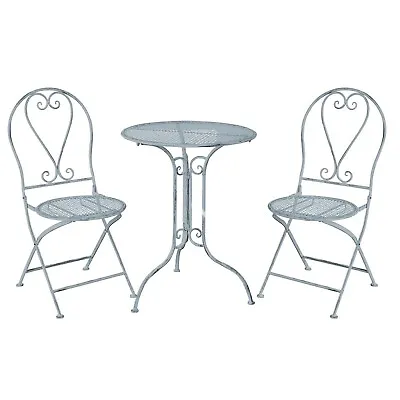 Garden Furniture Metal Bistro Set 3 Piece Outdoor Patio Table Chairs Antique • £129.99