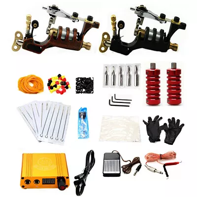 Rotary Tattoo Machine Kit Shader Liner With Grips Tips Foot Pedal Power Supply • $35.99