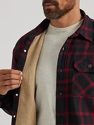 Wrangler Mens Long Sleeve Sherpa Lined Plaid Flannel Shirt Jacket 2XL • $35.99