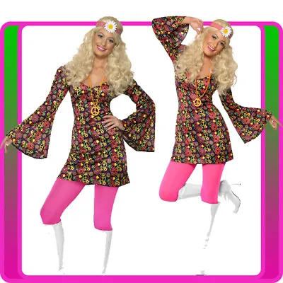 Womens 60s CND Hippie Hippy Groovy Costume 1960s Chick Flower 70s Fancy Dress • $41.79