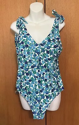 NWT  J.Crew Eco Bow One-piece Swimsuit BLUEBERRY FLORAL SIZE 14  FREE SHIP! • $20