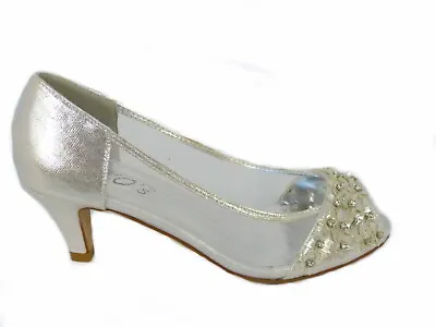 £14.99 • Buy Ladies Womens Diamante Sandals Low Heel Evening Slip On Peep Toe Party Size