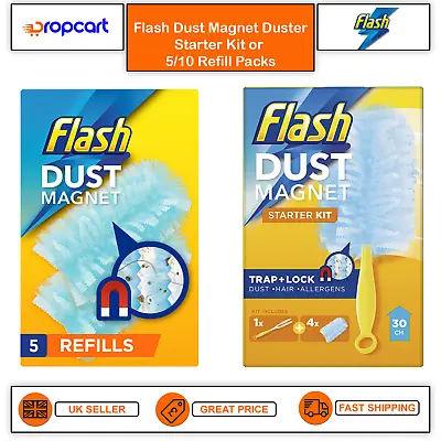 £7.90 • Buy FLASH Dust Magnet Duster With 1 Handle + 4 Refills Or Refill Packs- Fast Cleaner