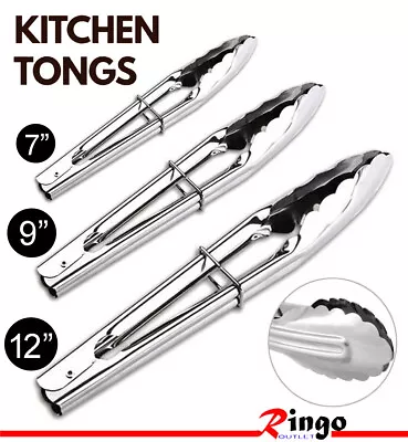 Stainless Steel Salad Tongs BBQ Kitchen Cooking Food Serving Bar Utensil Tong  • £8.99