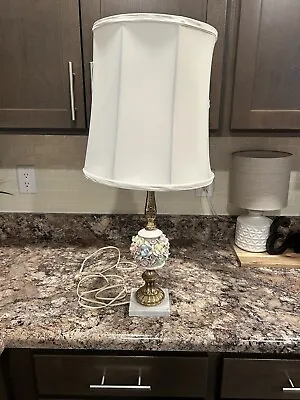 Vintage Porcelain Flowered Lamp Marble Base Made In Italy  • $28.99