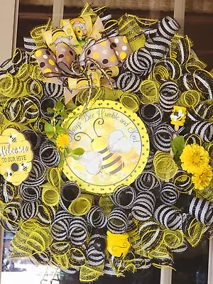 Wreath Deco Mesh Bumblebee Bee Humble And Kind  Handmade Spring/summer All Year • $52.50