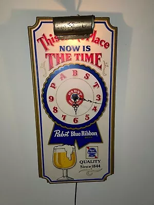 Vintage Working Pabst Blue Ribbon Brass Lighted And Clock Plastic Sign • $89.99