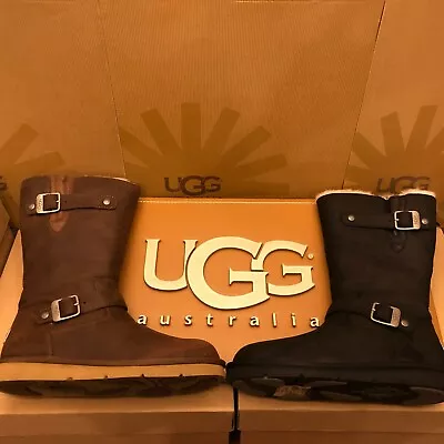 New Womens UGG Kensington Sheepskin Motorcycle Buckle Boot Winter Brown Or Black • $109.99