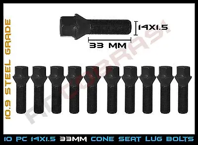 Black M14x1.5 33mm Shank Cone Seat Lug Bolts Audi VolksWagen Mercedes Benz • $28.52