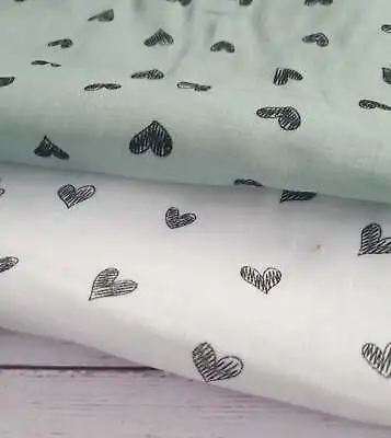 Doodle Hearts Double Gauze Dress Fabric By The Half Metre. 100% Cotton Muslin • $7.19