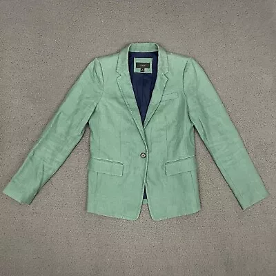 J.CREW Blazer Jacket Womens Size 8 Green 100% Linen Lined Career Ladies • $41.21