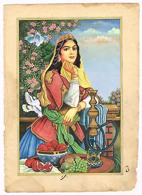 Persian Miniature Painting Of Persian Lady Fine Art On Paper 6.5x9 Inches • $1146.99