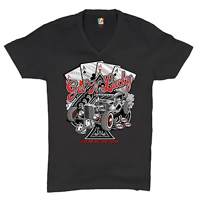 $17.56 • Buy Get'N Lucky Hot Rod V-Neck T-shirt Ace Of Spades Vintage Drag Racing Tee