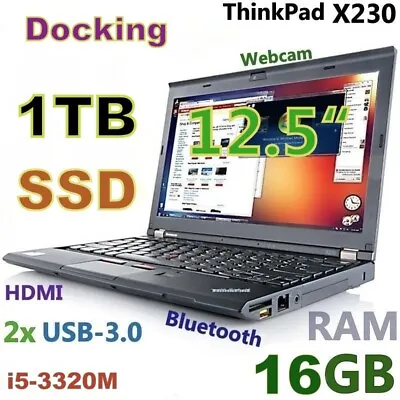 Lenovo Thinkpad X230 I5 12.5  FAST 1TB SSD 16GB USB-3.0 Bluetooth + Docking • $263.21