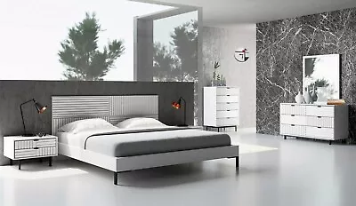 NEW 5 Piece Modern Queen King Bedroom Set Furniture In Matte White Finish IWA0 • $2628.74