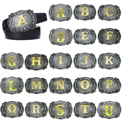 Western Belt Buckles For Men A To Z Initial Letters Cowboy Belt Buckles Alloy US • $10.38