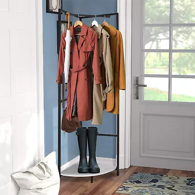 Entry Corner Hall Tree With Shoe Bench Entryway Metal Coat Rack Space-saving • $49.95