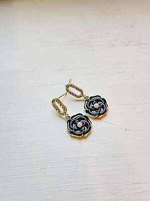 Rose Pendant Dangle Earrings In Black Colour With Zircon Cubic Stub Earrings  • £5.50