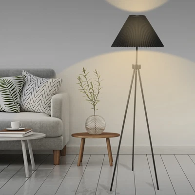 $59.99 • Buy EMITTO Modern Black Tripod Floor Lamp Linen Fabric Lampshade Home Decor Reading