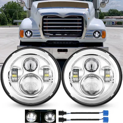 Pair 7  Inch Round Led Headlights Hi/Lo Beam For Mack Granite CV713 Dump Trucks • $49.99