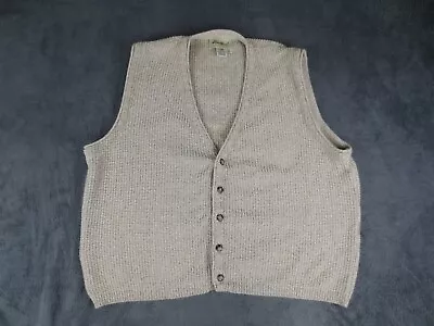 Vintage Eddie Bauer Sweater Vest Mens Medium Cream Cotton V-Neck Cardigan USA • $21.56