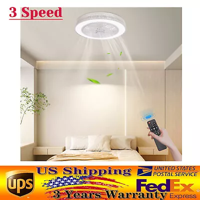 Enclosed Ceiling Fan Light Round LED Low Profile Lamp Flush Mount Fan Chandelier • $41.36