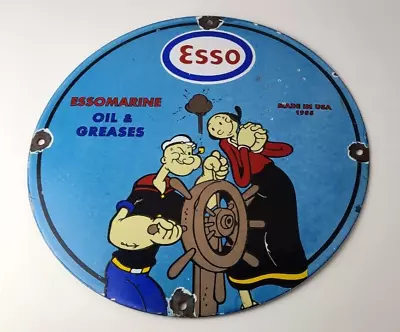 Vintage Esso Gasoline Sign - Popeye Marine Gas Service Display Ad Porcelain Sign • $138.47