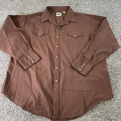 Vintage Ely Cattleman Shirt Mens 2XL XXL Brown Pearl Snap Rodeo Western • $28.88