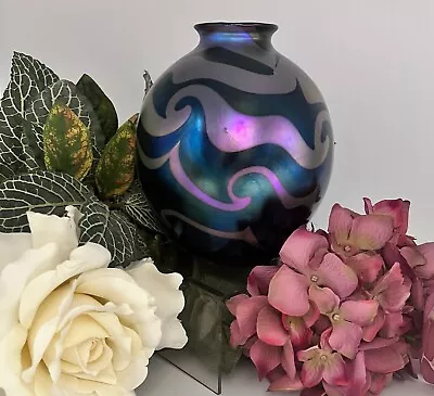 Gorgeous Charles Lotton Signed Iridescent King Tut Design Vase - Circa 1974 • $1295
