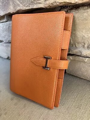 Franklin Covey Compact 7.5”x 6.5” Noblessa Pebbled Leather Orange Planner .75” • $95