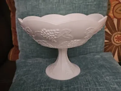 Retro Indiana Glass Colony Harvest Grape White Footed Milk Glass 10  Fruit Bowl. • $28