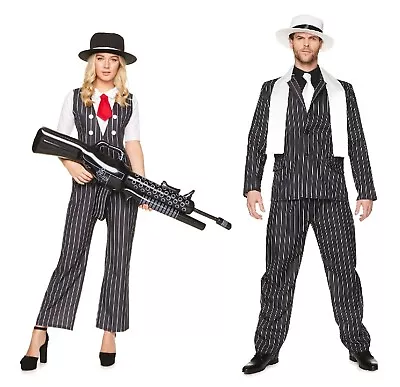 Gangster Boss Girl Costume Gatsby Mafia Pinstripe Halloween Fancy Dress Party UK • £21.99