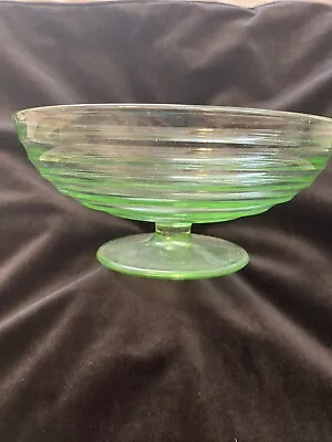 Green Uranium Depression Glass Pedestal Fruit Compote Bowl *Pls Read Desc • $59.95