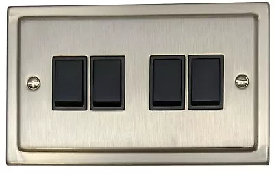 G&H TSN4B Trimline Plate Satin Nickel 4 Gang 1 Or 2 Way Rocker Light Switch • £23.15