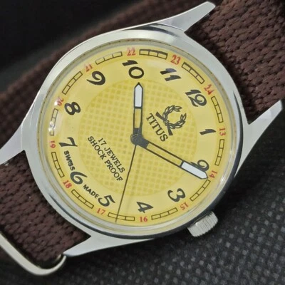 £17.99 • Buy VINTAGE TITUS WINDING SWISS MENS REFURBISHED WRIST YELLOW WATCH 551e-a292963-2