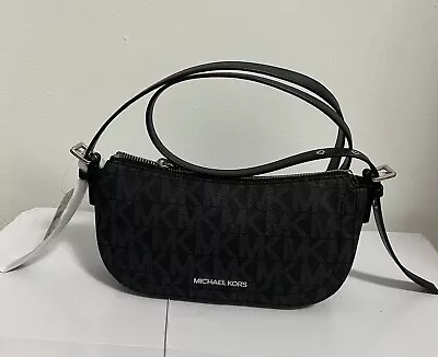 Michael Kors Camden Black MK Signature XS Pouchette Crossbody Zip Bag  • $114