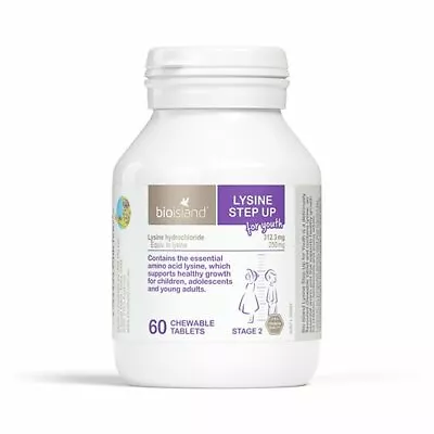 NEW Bio Island Lysine Step Up For Youth 60 Chewable Tablets Stage 2 • $19.49