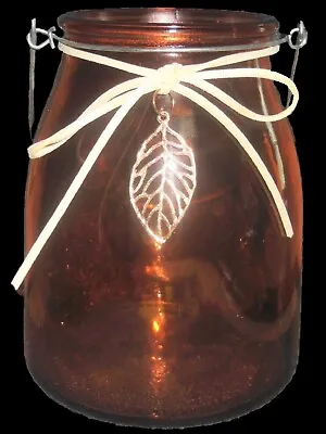 New Fall Leaf Charm Country Farmhouse Hanging Jar Lantern Candle Holder Or Vase • $25