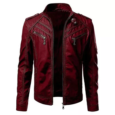 Men's Motorcycle Jacket Slim Fit Biker Faux Leather PU Jacket • $52.79