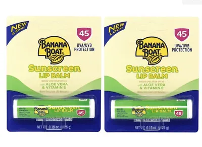 2 Pk Banana Boat Aloe Vera With Vitamin E Sunscreen Lip Balm Spf 45 .15Oz Ea • $18.99