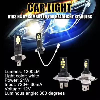 H1-H7 Combo LED Headlight Bulbs Kit 240W 52000LM High 6000K Low White Beam V9Q3 • $3.95