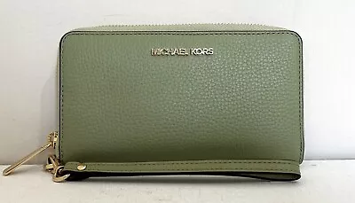 New Michael Kors Jet Set Travel Large Flat Phone Case Leather Wallet Light Sage • $74.90