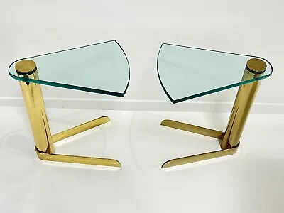 Leon Rosen For Pace Collection Pair Of Brass And Glass Side Tables  • $1999.99
