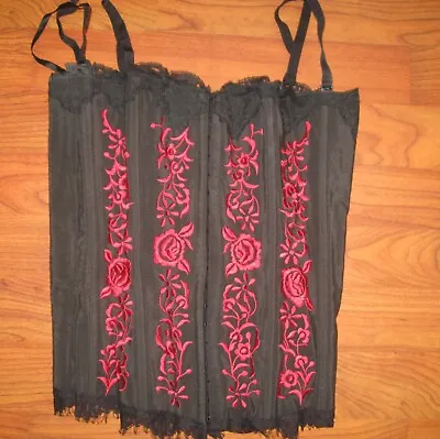 VTG VICTORIA'S SECRET Y2K 100% Silk Red Rose Embroidered Corset Bustier S Gypsy • $64.99