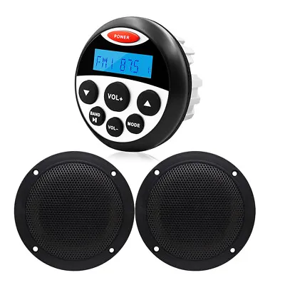 Boat Radio Waterproof Bluetooth Marine Stereo Receiver W/ 4  120W Round Speakers • £69.99