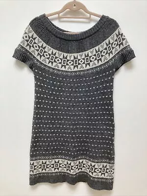 Katsumi Fair Isle Short Jumper Dress 30% Angora Knit Grey - Size L (10) • £12