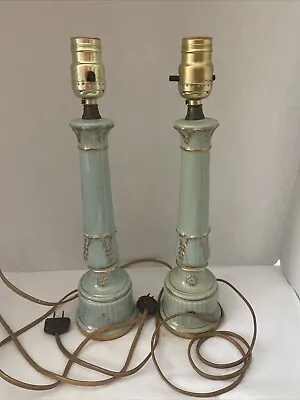 Pair Of Mid Century Turquoise Copper Color Glaze Lamps • $99