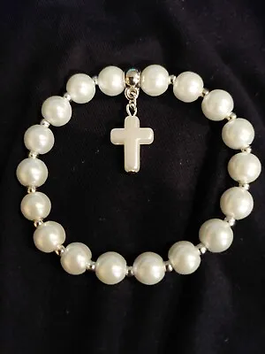 £3.99 • Buy Beautiful Hand Made Pearl First Holy Communion Pearl Cross Bracelet Gift Bag 